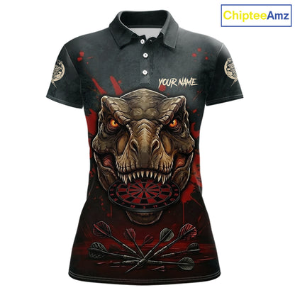 Red Splatter Grunge Dinosaur Darts Shirt For Women Custom Skeleton Horror Team Dart Jerseys NYN3118