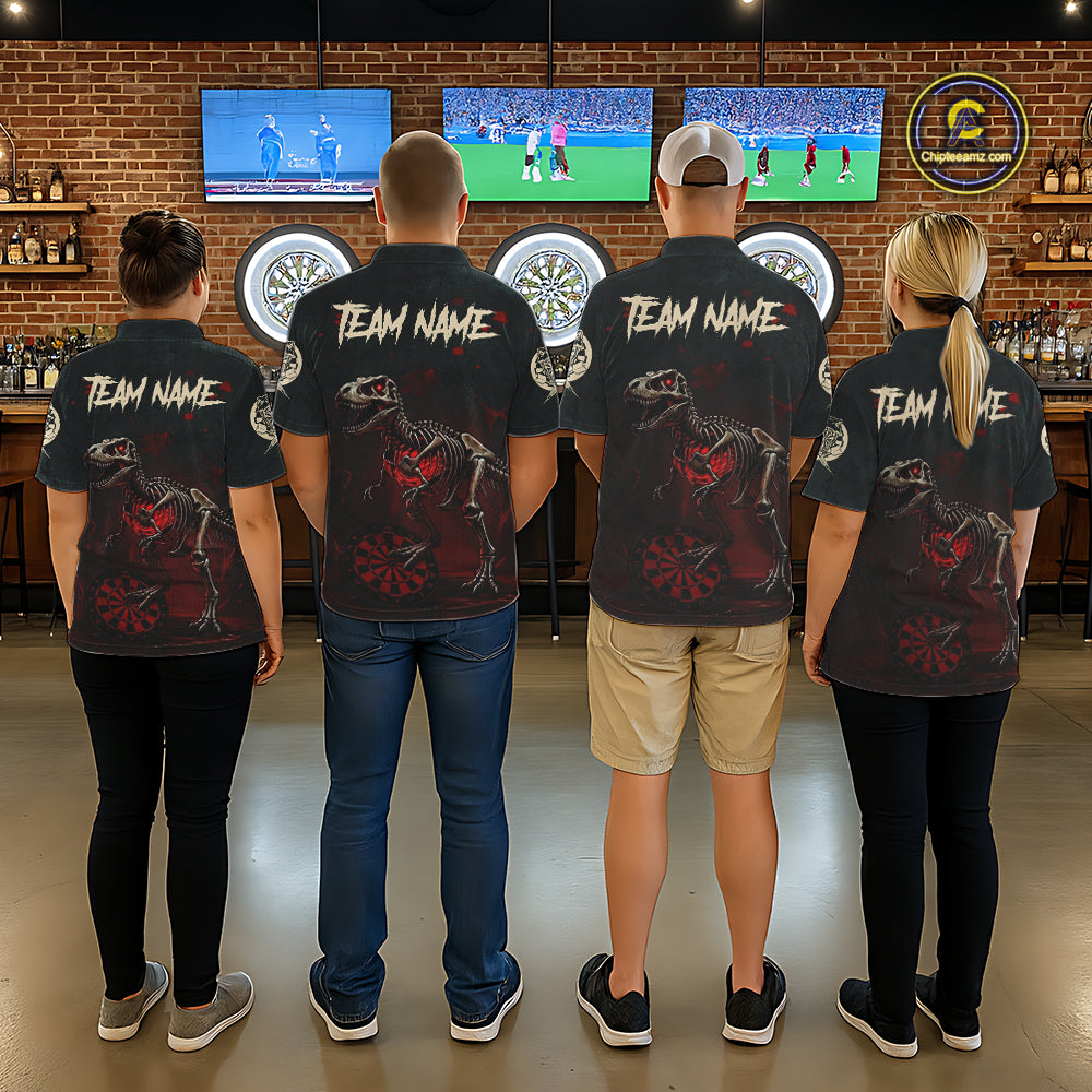 Red Splatter Grunge Dinosaur Darts Shirt For Women Custom Skeleton Horror Team Dart Jerseys NYN3118