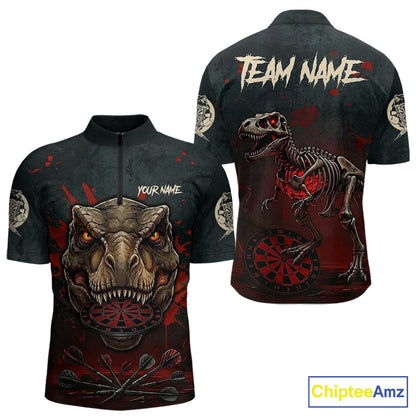 Red Splatter Grunge Dinosaur Darts Shirt For Men Custom Skeleton Horror Team Dart Jerseys NYN3118
