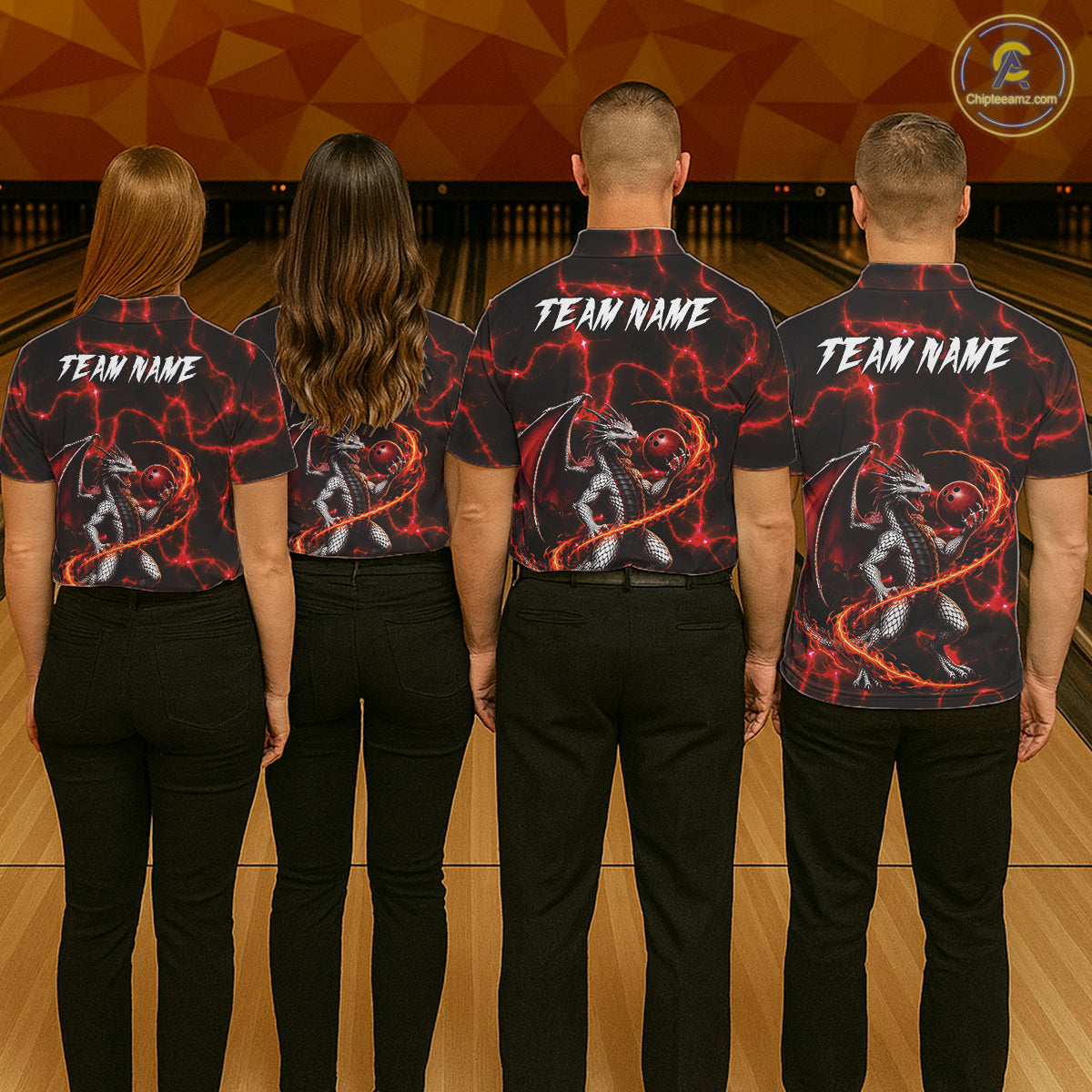 Thunder Lightning Dragon Bowling Shirt For Women Custom Fire Flame Bowling Team Outfits | Red NYN3282