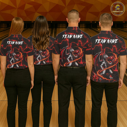 Thunder Lightning Dragon Bowling Shirt For Women Custom Fire Flame Bowling Team Outfits | Red NYN3282