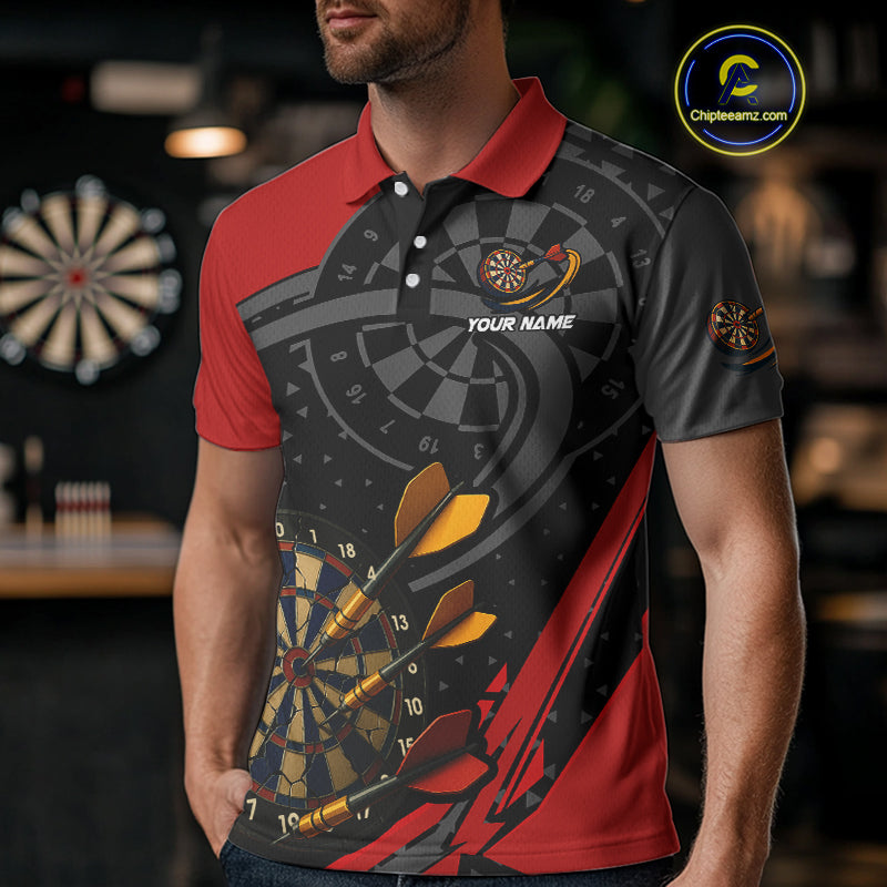 Cracked Dartboard & Dart Arrows Red Darts Shirt For Men - Custom Name & Team NYN0603