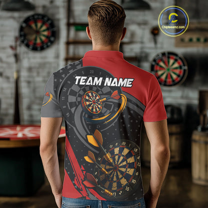 Cracked Dartboard & Dart Arrows Red Darts Shirt For Men - Custom Name & Team NYN0603
