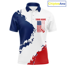 Load image into Gallery viewer, Men's American flag golf polo shirt, patriotic golf apparel, custom golf team shirt, red white blue golf uniform, golf gift for men