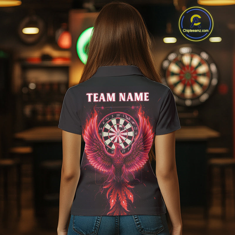 Custom Funny Flame Phoenix Red Dartboard Dart Women Polo Jerseys Outfits Dart Shirts NYN1744