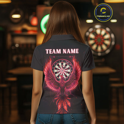 Custom Funny Flame Phoenix Red Dartboard Dart Women Polo Jerseys Outfits Dart Shirts NYN1744