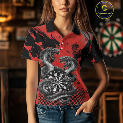 Black And Red Multi Cobra Grunge Dartboard Custom Women Polo Darts Shirt Dart Gifts NYN2018