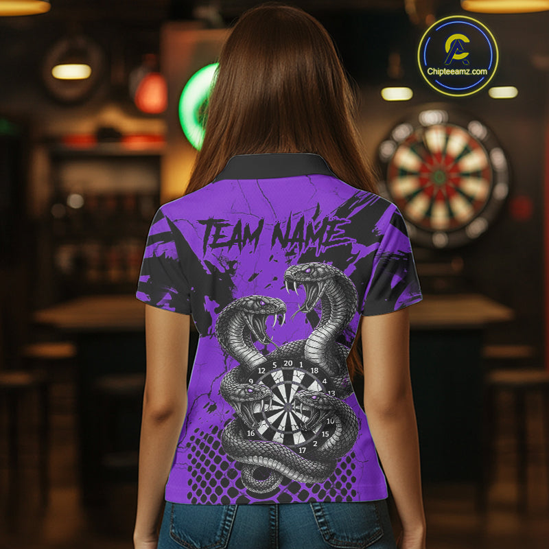 Black And Purple Multi Cobra Grunge Dartboard Custom Women Polo Darts Shirt Dart Gifts NYN2019
