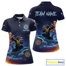 Load image into Gallery viewer, Funny Shark &amp; Skull US Flag Dartboard Custom Women Polo Darts Shirt Dart Jersey NYN2020