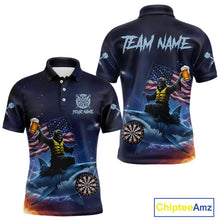 Load image into Gallery viewer, Funny Shark &amp; Skull US Flag Dartboard Custom Men Polo Darts Shirt Dart Jersey NYN2020