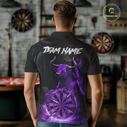 Purple Funny Bull Fire Flame Dartboard Custom Men Darts Polo League Shirts Dart Jerseys NYN2243