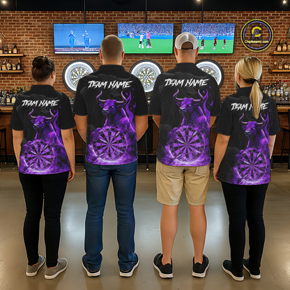 Purple Funny Bull Fire Flame Dartboard Custom Women Darts Polo League Shirts Dart Jerseys NYN2243