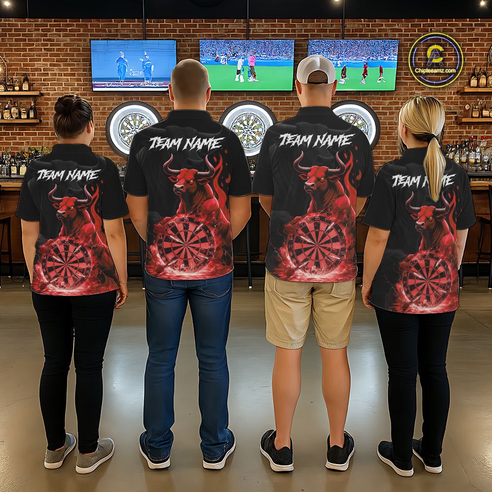 Red Funny Bull Fire Flame Dartboard Custom Women  Darts Polo League Shirts Dart Jerseys NYN2244