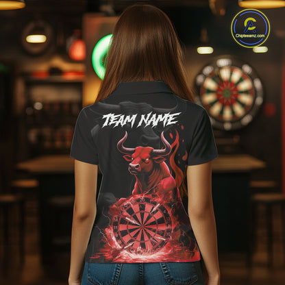 Red Funny Bull Fire Flame Dartboard Custom Women  Darts Polo League Shirts Dart Jerseys NYN2244