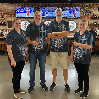 Custom Blue US Flag Water Dartboard Women Darts Polo League Shirts Patriotic Dart Jerseys NYN2246
