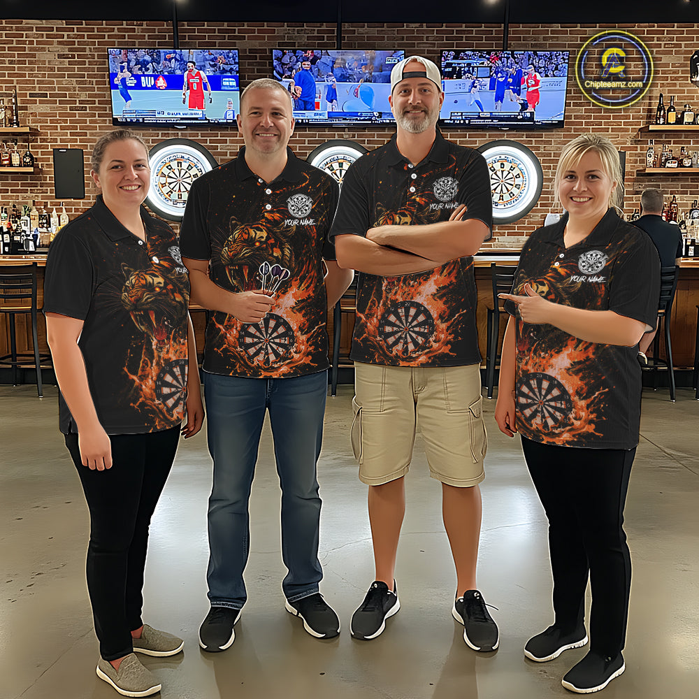 Custom Orange Horror Tiger Grunge Women Darts Polo League Shirts Splatter Dart Jerseys NYN2251