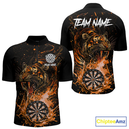Custom Orange Horror Tiger Grunge Men Darts Quarter-Zip League Shirts Splatter Dart Jerseys NYN2251
