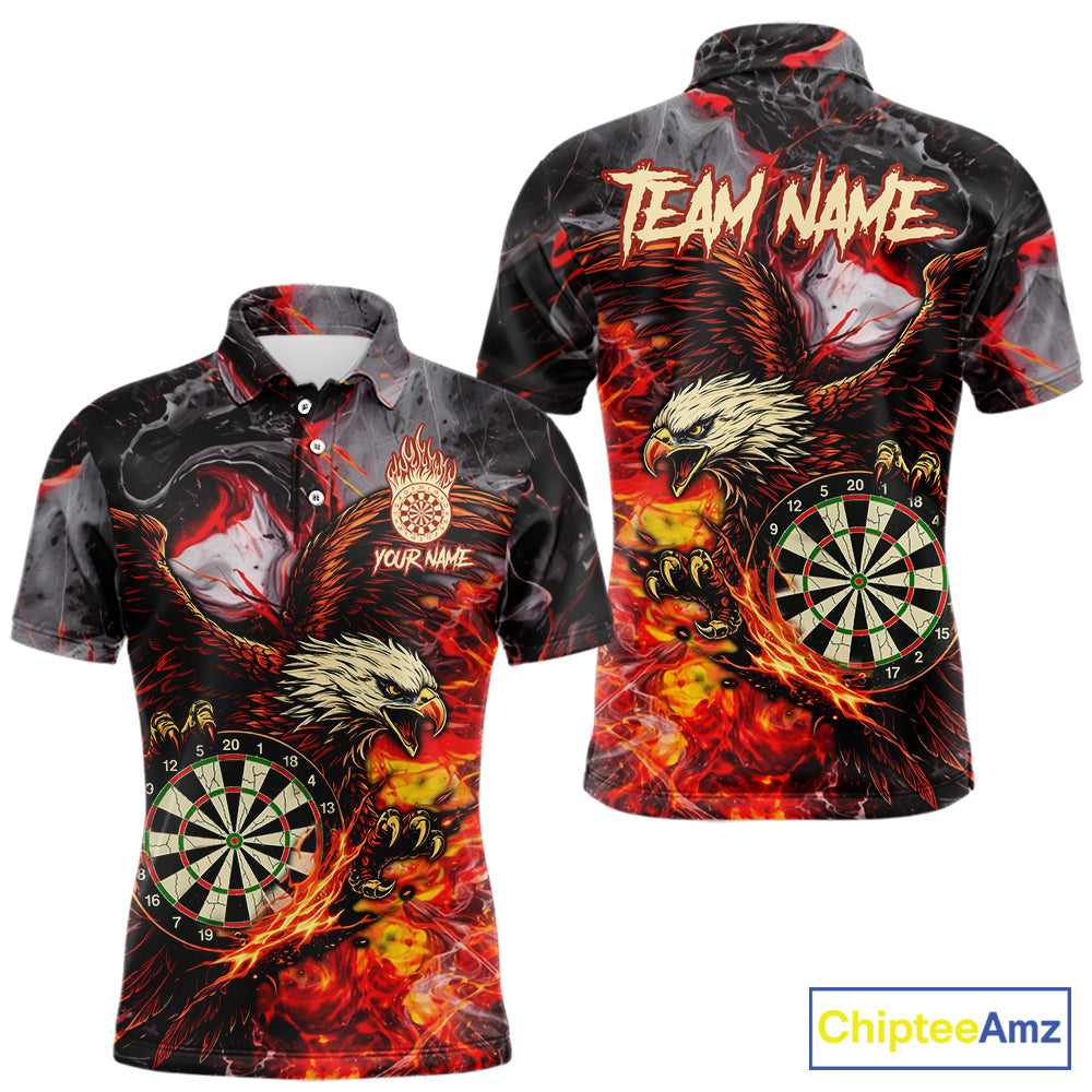 Red Smokes Flaming Eagle Dartboard Custom Men Darts Polo League Shirts Fire Dart Jerseys NYN2252