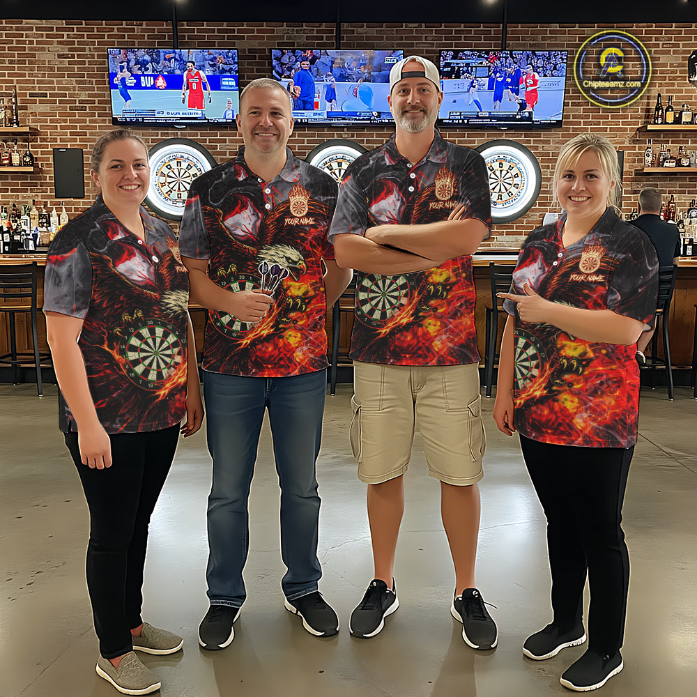 Red Smokes Flaming Eagle Dartboard Custom Men Darts Polo League Shirts Fire Dart Jerseys NYN2252