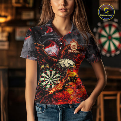 Red Smokes Flaming Eagle Dartboard Custom Women Darts Polo League Shirts Fire Dart Jerseys NYN2252