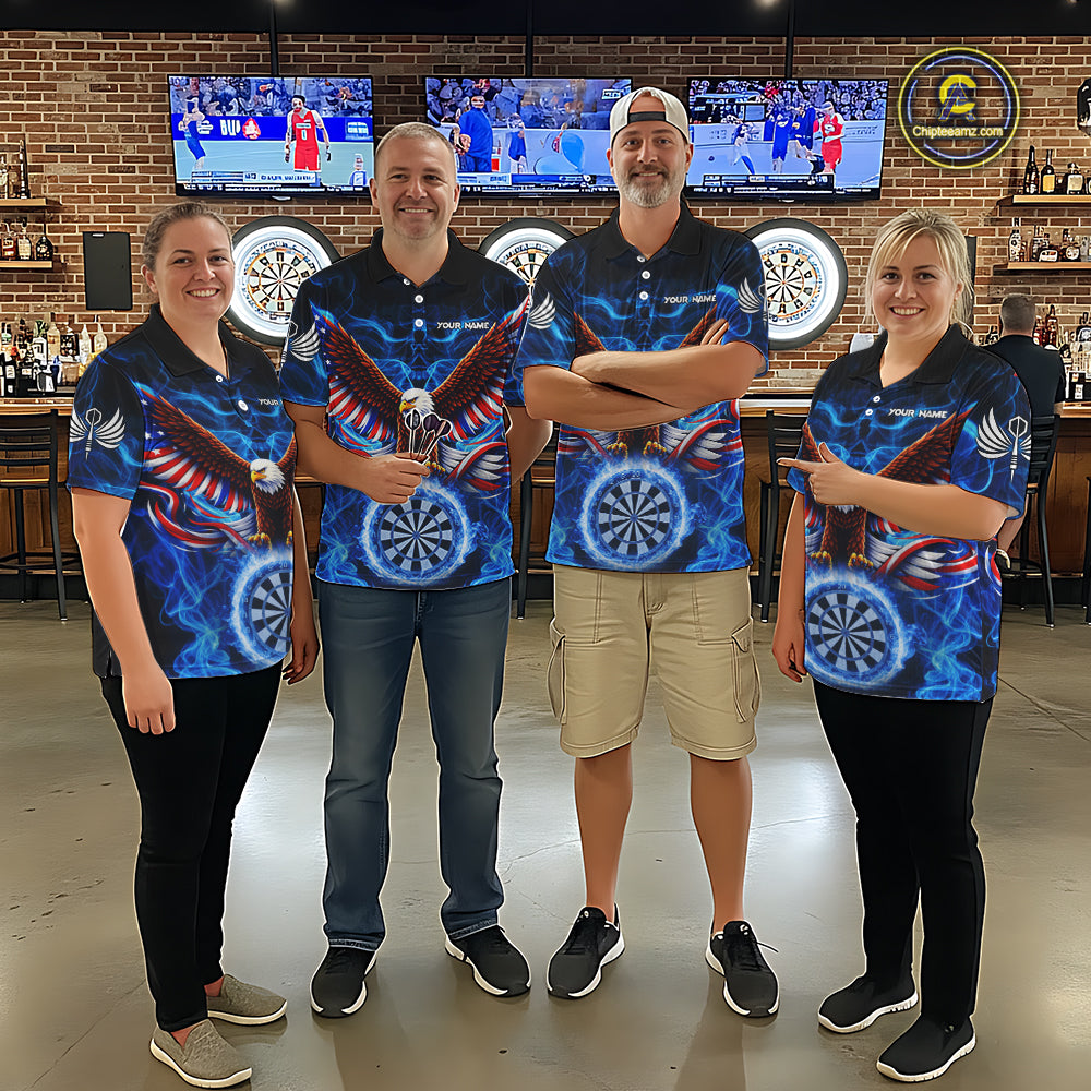 Blue Flames US Flag Eagle Freedom Darts 1/4-Zip Shirt Personalized Patriotic Men Dart Team Jerseys NYN2538