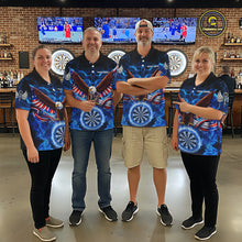 Load image into Gallery viewer, Blue Flames US Flag Eagle Freedom Darts Polo Shirt Personalized Patriotic Women Dart Team Jerseys NYN2538