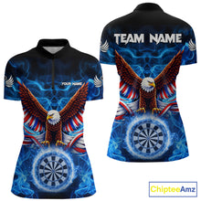 Load image into Gallery viewer, Blue Flames US Flag Eagle Freedom Darts 1/4-Zip Shirt Personalized Patriotic Women Dart Team Jerseys NYN2538