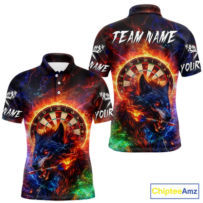 Colorful Lightning Funny Wolf Flame Dartboard Men Darts Polo Shirt Custom Outfits Dart Jerseys NYN2540