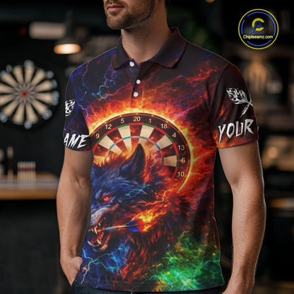 Colorful Lightning Funny Wolf Flame Dartboard Men Darts Polo Shirt Custom Outfits Dart Jerseys NYN2540