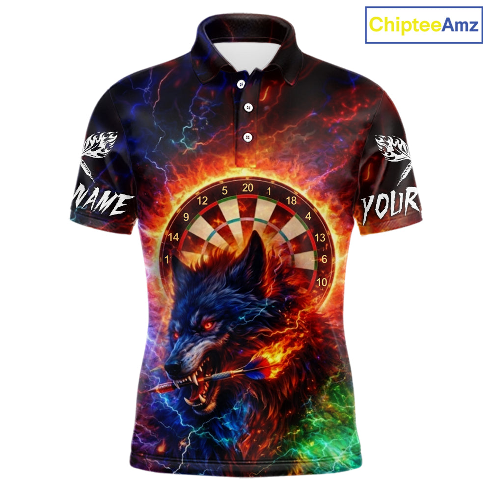 Colorful Lightning Funny Wolf Flame Dartboard Men Darts Polo Shirt Custom Outfits Dart Jerseys NYN2540