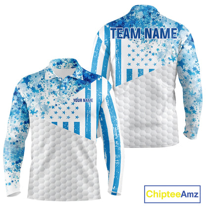 White And Blue American Flag Golf Polos Shirts For Men Custom Patriotic Mens Golf Attire NYN2913