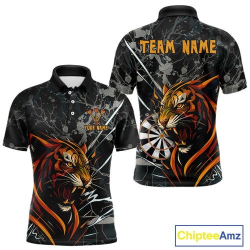 Custom Men's Dart Team Shirt - Fierce Tiger & Dartboard - Personalized Name & Team NYN0334