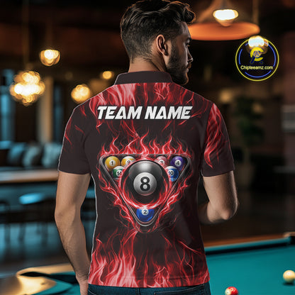 Custom Red Flaming Dragon 8 Ball Billiard Polo Shirts For Men, Dragon Billiard Pool Team Shirt NYN3291