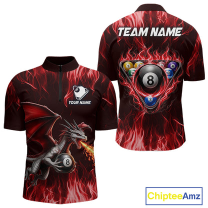 Red dragon 8 ball pool polo shirt for men custom billiard team apparel