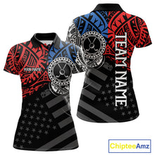 Load image into Gallery viewer, Women's American flag tribal golf short sleeves polo shirt, red blue white golf apparel, patriotic golf shirt, tribal golf team uniform