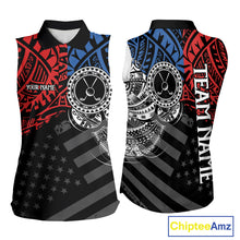 Load image into Gallery viewer, Women's American flag tribal golf polo shirt, red blue white golf apparel, patriotic golf shirt, tribal golf team uniform