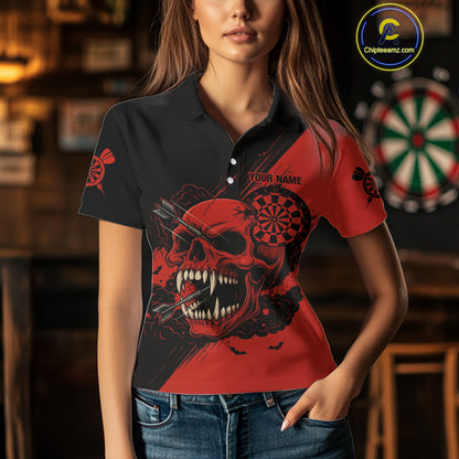 Custom Red Horror Skull Smokes Dartboard Women Polo Dart Shirt Grunge Dart Jerseys NYN2027