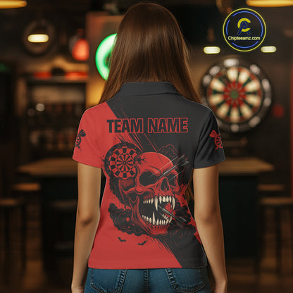 Custom Red Horror Skull Smokes Dartboard Women Polo Dart Shirt Grunge Dart Jerseys NYN2027