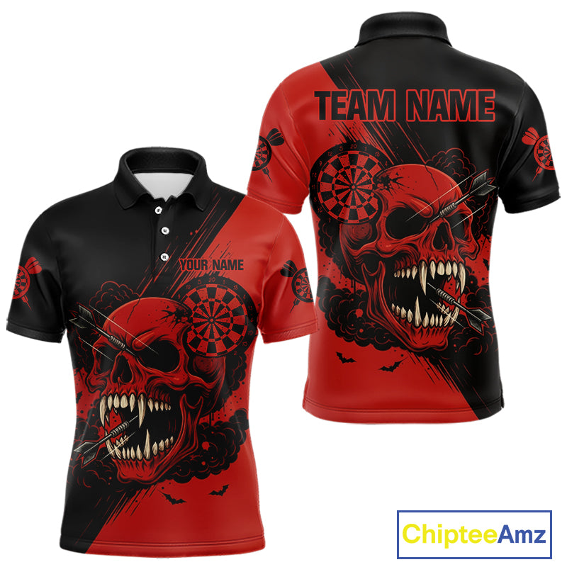 Custom Red Horror Skull Smokes Dartboard Men Polo Dart Shirt Grunge Dart Jerseys NYN2027