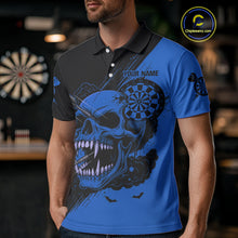 Load image into Gallery viewer, Custom Blue Horror Skull Smokes Dartboard Men Polo Dart Shirt Grunge Dart Jerseys NYN2028