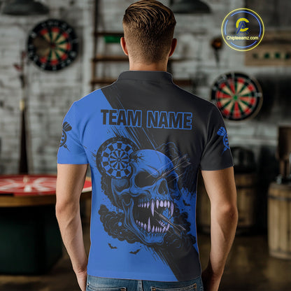 Custom Blue Horror Skull Smokes Dartboard Men Polo Dart Shirt Grunge Dart Jerseys NYN2028