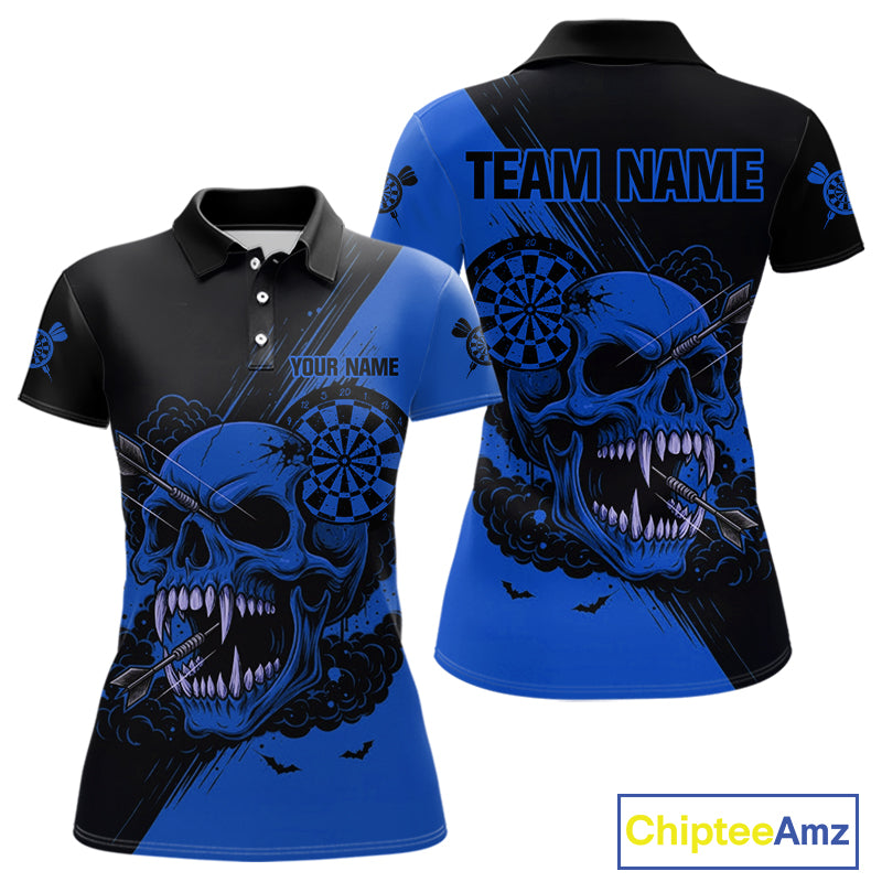 Custom Blue Horror Skull Smokes Dartboard Women Polo Dart Shirt Grunge Dart Jerseys NYN2028