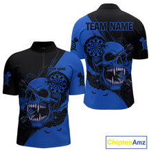 Load image into Gallery viewer, Custom Blue Horror Skull Smokes Dartboard Men Quarter-Zip Dart Shirt Grunge Dart Jerseys NYN2028