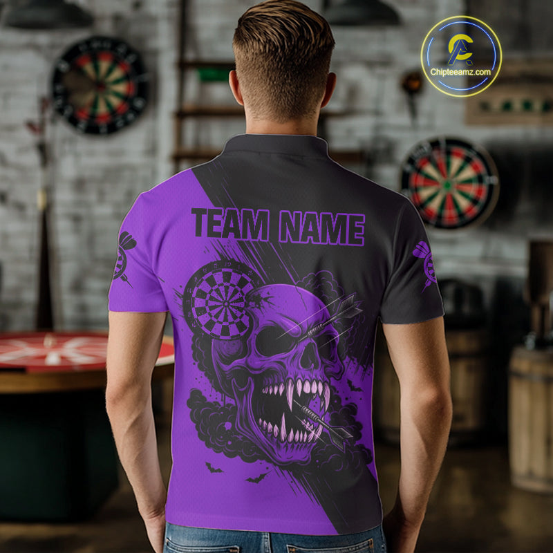 Custom Purple Horror Skull Smokes Dartboard Men Polo Dart Shirt Grunge Dart Jerseys NYN2029