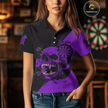 Load image into Gallery viewer, Custom Purple Horror Skull Smokes Dartboard Women Polo Dart Shirt Grunge Dart Jerseys NYN2029