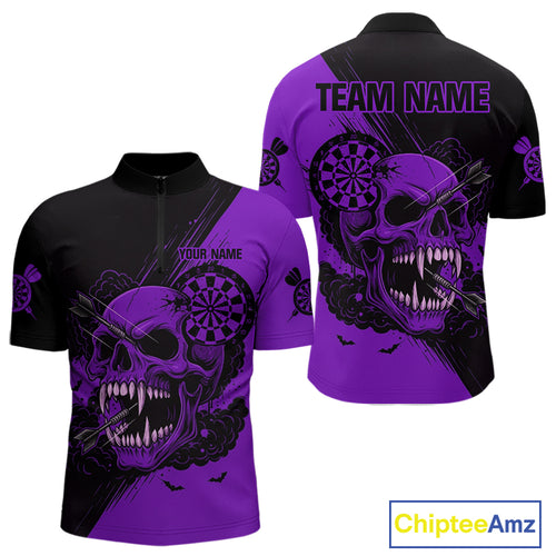 Custom Purple Horror Skull Smokes Dartboard Men Quarter-Zip Dart Shirt Grunge Dart Jerseys NYN2029