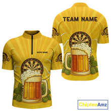 Load image into Gallery viewer, Funny Cheer Beer &amp; Dartboard Barley Flowers Custom Men Quarter-Zip Darts Shirt Dart Jersey NYN2031