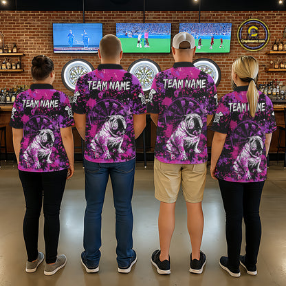 Custom Purple Splash Funny Bulldog Men Darts Quarter-Zip League Shirts Splatter Dart Team Jerseys NYN2254