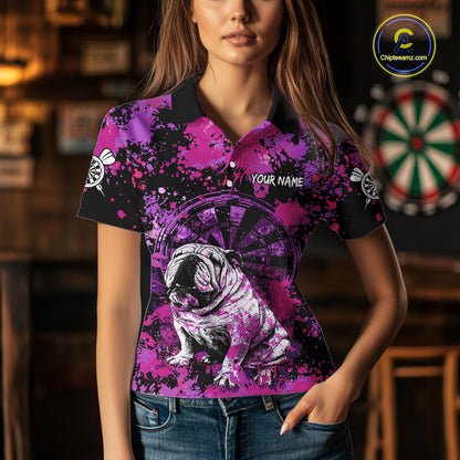 Custom Purple Splash Funny Bulldog Women Darts Polo League Shirts Splatter Dart Team Jerseys NYN2254