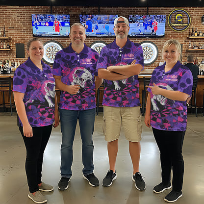 Pink & Purple Splatter Funny Lazy Bulldog Custom Women Darts Polo Shirts Dart League Jerseys NYN2256